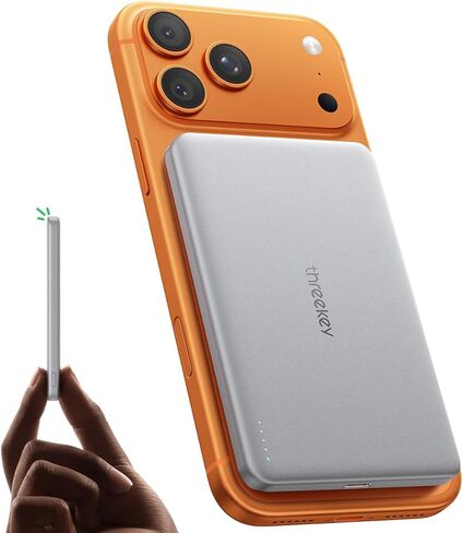 THREEKEY 0.3 بوصة فائق النحافة لشاحن MagSafe المحمول، بنك طاقة مغناطيسي نحيف بطاقة 5000 مللي أمبير في الساعة، حزمة بطارية شحن سريع لاسلكية 15 وات لهاتف iPhone 17 Air 16 15 14 13 12 Pro Max Plus (رمادي ثلجي) in Kuwait