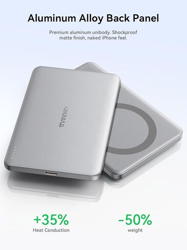 THREEKEY 0.3 بوصة فائق النحافة لشاحن MagSafe المحمول، بنك طاقة مغناطيسي نحيف بطاقة 5000 مللي أمبير في الساعة، حزمة بطارية شحن سريع لاسلكية 15 وات لهاتف iPhone 17 Air 16 15 14 13 12 Pro Max Plus (رمادي ثلجي) in Kuwait