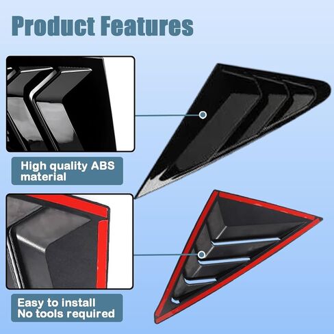 XITER 2PCS ABS ألياف الكربون نمط سباق ABS الجانب الخلفي نافذة اللوفرات تنفيس الهواء مغرفة ظلال غطاء الستائر لأودي A3 S3 RS3 2022-2024 (أسود مشرق) in Kuwait