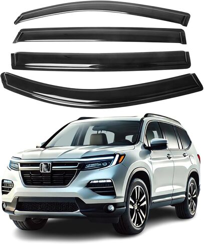 Window Visor for Honda Pilot 2016 2017 2018 2019 2020 2021 2022; 2mm-Thick, Safe Sun, Rain, Wind Deflector, Front & Rear Window Vent Visors, Vent Protection, Tape-On Outside-Mount, 4-Piece Guard Kit in Saudi Arabia