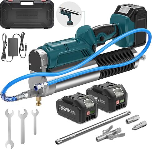 مجموعة مسدس الشحوم الكهربائية، مسدس الشحوم اللاسلكي مع بطاريتين 4.0 أمبير في الساعة، وصلة دوارة 90 درجة 12000 رطل لكل بوصة مربعة 5.7 أونصة/الدقيقة مسدس شحوم يعمل بالبطارية للشاحنات وورش العمل وصيانة الآلات الثقيلة in Kuwait