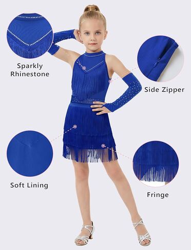 Wenlia Girls Latin Dance Dress Costume 3 Pcs Fringe Ballroom Competition Dancewear with Shorts for Salsa Cha Cha 4–12Y in Saudi Arabia