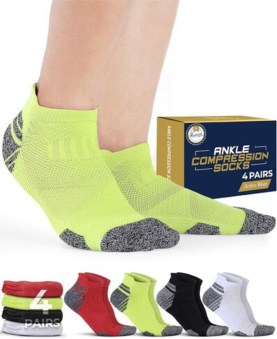جوارب بيمبروك الضاغطة للكاحل للنساء والرجال - 4 أزواج | جوارب ضغط رياضية للجري | جوارب رياضية لدعم الكاحل in Kuwait