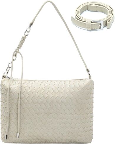 حقيبة كتف منسوجة من جلد الغزال محفظة هوبو للنساء من جلد الغزال حقيبة حمل منسوجة مع شريطين قابلين للتعديل | حقيبة كتف منسوجة in Kuwait