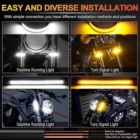 LivTee Motorcycle Turn Signals, Dual-Color White & Amber Fork Switchback LED Turn Signal, Motorcycle Blinkers with DRL, Waterproof Adjustable Light Bar for Motorbike, Ebike, Dirt Bike(2PCS) in Saudi Arabia
