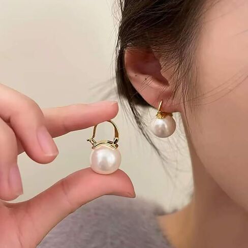 أقراط اللؤلؤ الصناعي للنساء أقراط متدلية من اللؤلؤ المقلد أقراط متدلية من أجل أقراط حلقية مطلية بالذهب لا تسبب الحساسية مجوهرات للهدايا (أقراط اللؤلؤ الصناعي) in Kuwait