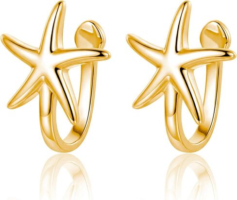 Reffeer Solid 925 Sterling Silver Starfish Earrings Ear Cuffs for Women Teens Starfish Wrap Earrings Clip Ons Non-Piercing in Saudi Arabia