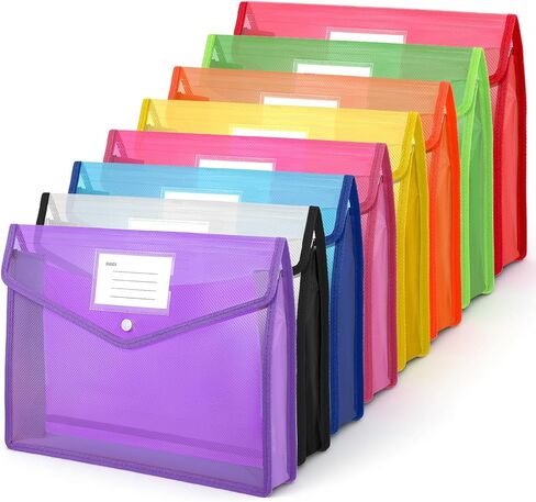 8 Pack Plastic Expanding File Folders, Plastic File Folders, Transparent Envelopes with Snap Closure, Waterproof Transparent Expandable Files Folder, Large Capacity, Assorted Colors, Letter/A4 Size in Saudi Arabia