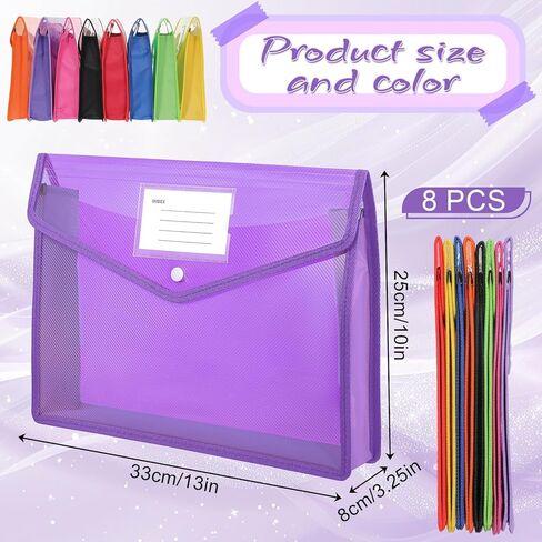 8 Pack Plastic Expanding File Folders, Plastic File Folders, Transparent Envelopes with Snap Closure, Waterproof Transparent Expandable Files Folder, Large Capacity, Assorted Colors, Letter/A4 Size in Saudi Arabia