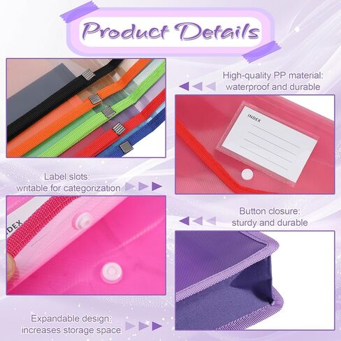 8 Pack Plastic Expanding File Folders, Plastic File Folders, Transparent Envelopes with Snap Closure, Waterproof Transparent Expandable Files Folder, Large Capacity, Assorted Colors, Letter/A4 Size in Saudi Arabia
