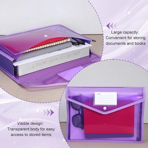 8 Pack Plastic Expanding File Folders, Plastic File Folders, Transparent Envelopes with Snap Closure, Waterproof Transparent Expandable Files Folder, Large Capacity, Assorted Colors, Letter/A4 Size in Saudi Arabia