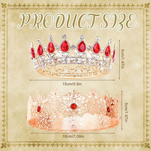 2 Pieces King and Queen Crown Set Antique Royal Style King Crown for Men, Baroque Crystal Queen Tiara for Women Wedding Birthday Prom Graduation Costume Party Royal Hair Accessories Jewelry Set in Saudi Arabia