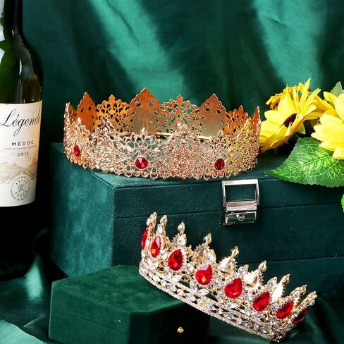 2 Pieces King and Queen Crown Set Antique Royal Style King Crown for Men, Baroque Crystal Queen Tiara for Women Wedding Birthday Prom Graduation Costume Party Royal Hair Accessories Jewelry Set in Saudi Arabia
