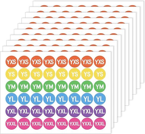 480 PCS Youth Clothing Size Stickers Round, 0.6" Circle Adhesive Clothing Size Labels, Colorful Coding T-Shirt Apparel Sizes Organizer Sticker for Retail Shop Shoe, 6 Sizes (YXS YS YM YL YXL YXXL) in Saudi Arabia