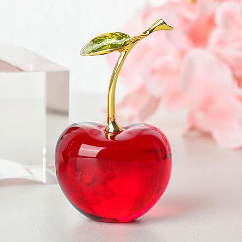Amosfun Cherry Ornament Mini Figurine 3.14X1.77X1.57In Crystal Paperweight Desk Decor for Home Office Fruit Decoration in Saudi Arabia