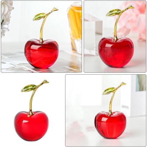 Amosfun Cherry Ornament Mini Figurine 3.14X1.77X1.57In Crystal Paperweight Desk Decor for Home Office Fruit Decoration in Saudi Arabia