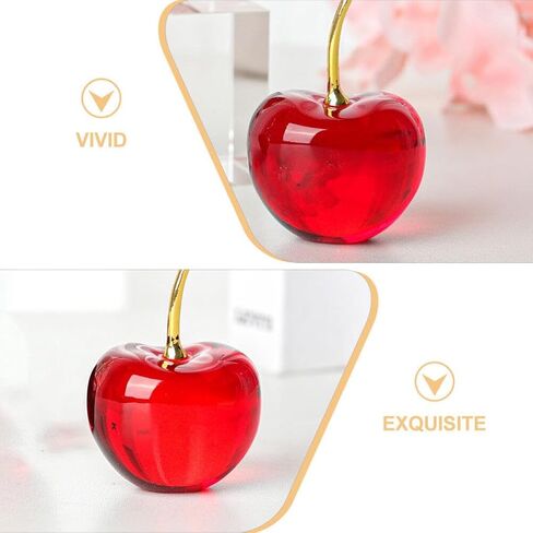 Amosfun Cherry Ornament Mini Figurine 3.14X1.77X1.57In Crystal Paperweight Desk Decor for Home Office Fruit Decoration in Saudi Arabia