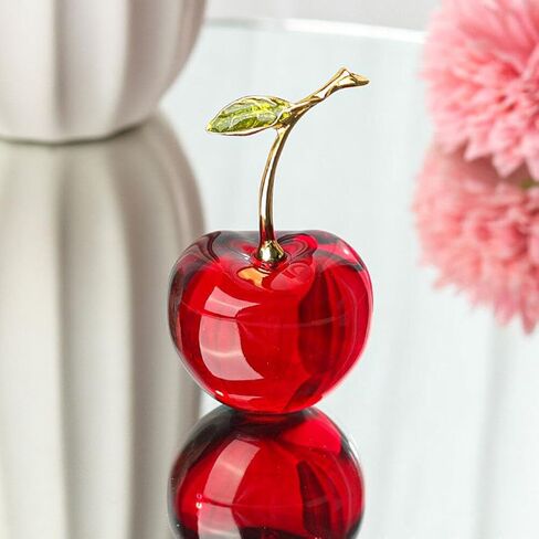 Amosfun Cherry Ornament Mini Figurine 3.14X1.77X1.57In Crystal Paperweight Desk Decor for Home Office Fruit Decoration in Saudi Arabia