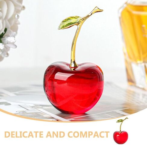 Amosfun Cherry Ornament Mini Figurine 3.14X1.77X1.57In Crystal Paperweight Desk Decor for Home Office Fruit Decoration in Saudi Arabia