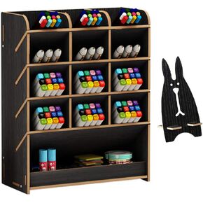 Marbrasse Wooden Desk Organizer, Multi-Functional DIY Pen Holder, Organizer for desk, Desktop Stationary, Easy Assembly, Home Office Art Supplies Storage with Drawer (B11-Cherry Color)