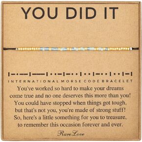 RareLove Congratulations Gift 2024 Graduation Gifts for Her,You Did It Morse Code Beaded Bracelet for Women, College High School Unique Graduation Gifts for Daughter Sister Blue Pony Seed Tiny Beads