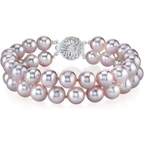 The Pearl Source 14K Gold AAA Quality Round Pink Freshwater Cultured Pearl Double Strand Bracelet for Women