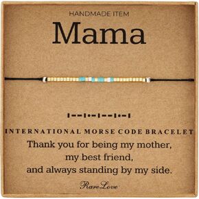 RareLove Mama Morse Code مطرز سوار هدية للأم، شكرًا لك لكونك أمي، هدية عيد ميلاد للأم من الابنة والابن هدية عيد الأم مقاومة للماء خرز بذور المهر الصغيرة سلسلة سوداء وذهب أزرق in Kuwait