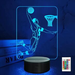 FULLOSUN Basketball 3D Night Light, Basketball Sport Gifts Bedside Lamp for Xmas Holiday Birthday Gifts for Kids Basketball Fan with Remote Control 16 Colors Changing + 4 Changing Mode + Dim Function