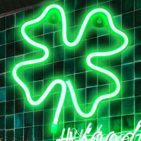 2 Pack Neon Signs Clover Shaped St. Patrick's Day decorations, Green LED Shamrocks Neon Lights for Wall Decor Battery/USB Operated Night Lights for Home, Christmas, Bedroom Decor-2 Pieces