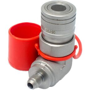 Summit Hydraulics 90 Degree Female Flat Face Skid Steer Hydraulic Quick Connect Coupler, 3/8″ JIC Male Thread