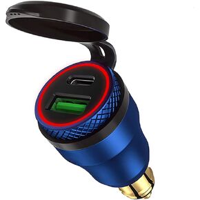 iMESTOU Aluminum DIN Plug 30W 5A Power Delivery Motorcycle Dual USB Charger QC 3.0 Quick Charge Power Adapter Waterproof Fits for 12V-24V BMW Ducati Triumph DIN Socket