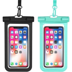 OHIFAST Waterproof Phone Pouch, IPX8 Waterproof Cell Phone Case for iPhone 15 14 13 Pro Max Plus Galaxy S22 S23 up to 7" Essential Dry Bag for Beach Cruise Ship, 2 Pack(Black+Light Green)