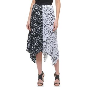 DKNY Pull-On Asymmetrical Printed Color-Block Skirt