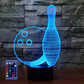 HPBN8 Ltd Creative Bowling Bottle 3D Night Light USB Powered Touch Switch Remote Control LED Decor Optical Illusion 3D Lamp 7/16 Colors Changing Children Kids Toy Christmas Xmas Brithday Gift