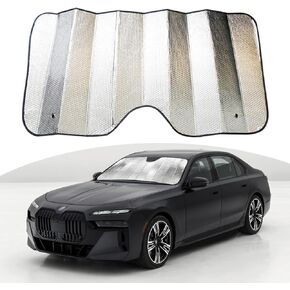 gunhunt 1 Pack Car Windshield Sun Shade, 55.1In x 27.5In Foldable Blackout Panel, Universal Double-Sided Design, Waterproof Automotive Window Heat Insulation Cover Fits for Car Truck SUV (Silver)