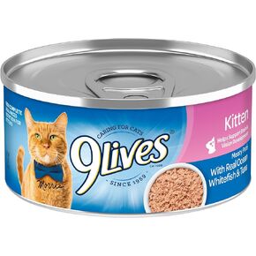 9Lives Wet Kitten Food, Meaty Paté with Real Ocean Whitefish & Tuna, 5.5 Oz. Can, (Pack of 24)