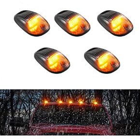 Komas 5pcs Black Smoked Lens 16 White LED Cab Roof Marker Lights, 264146BK Roof Top Lamp Clearance Running Light Replacement for Truck SUV 2003-2018 Dodge Ram 1500 2500 3500 4500 (16 White LED)
