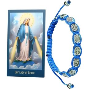 Westmon Works Miraculous Medal Bracelet Blue Paracord and Metal Charms Jewelry with Our Lady of Grace Holy Card Set