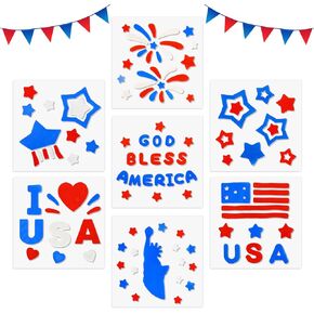 Whaline 7 Sheets Patriotic Window Gel Clings American Flag Stars I Love USA Window Jelly Stickers Decals 4th of July Reusable Decorations for Independence Day Refrigerators Home Office School Party