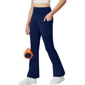 Ewedoos Girl’s Fleece Lined Flare Leggings with Pockets Cute Preppy Clothes for Girls Yoga Pants Bell Bottoms