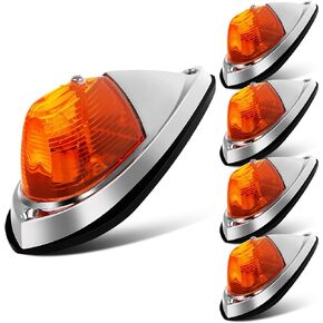 LBRST Amber Light Torpedo Cab Lights Chrome Top Cab Marker Roof Running Lights Assembly Truck Semi Trailer Cab Light Fit for Kenworth/Peterbilt/Freightliner/Mack/Western Star (5 pcs)