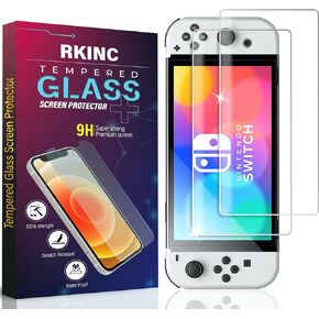 RKINC Screen Protector [2-Pack] for Nintendo Switch (Model OLED) 2021, Tempered Glass Film Screen Protector, 0.33mm [LifetimeWarranty][Bubble-Free][Anti-Scratch][Anti-Shatter]