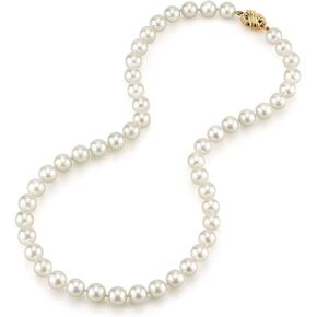 The Pearl Source 14K Gold 8.5-9.0mm Hanadama Quality Round Genuine White Japanese Akoya Saltwater Cultured Pearl Necklace in 17" Princess Length for Women