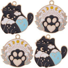 SUNNYCLUE 1 Box 20PCS Cat Charm Bulk Cat Paw Charms Black Cat Enamel Paws Cute Kitten Flower Cartoon Kawaii Animal Alloy Charms Bulk for Jewelry Making Charms Earrings Necklace Bracelets DIY Crafts