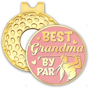 rofiowa Best Grandma by Par Pink Gold Golf Ball Marker with Hat Clip, Funny Golf Accessories for Women, Christmas Mother's Day Birthday Gifts for Grandmother Golf Fan Golfer, Novelty Golf Gifts