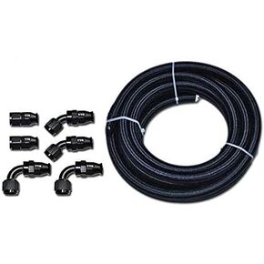 TT Racing 8 AN-8 Swivel PTFE Black Fitting + Black Nylon PTFE Fuel Line Hose Kit E85 12FT 3.5 Metre NLPTFEAN8_KIT_XIAO_BLACK