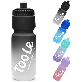 TooLe Bike Squeeze Water Bottle w/Pull Top Lid, Leakproof, BPA Free, Easy Squeeze Reusable Water Bottles for Fitness, Cycling, Running, Hiking, School, Fresh Color 24 Oz (1 Pack)