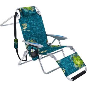 Portable Camping Beach Chair for Adults, Outdoor Lay Flat Beach Lounge Chair Folding Beach Chairs with Footrest, 4 Positions Backpack Beach Chair with Towel Bar, Cooler Pouch, Cup Holder, Blue