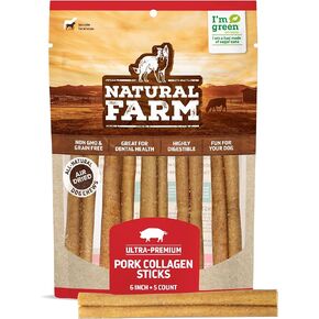 Natural Farm Braided Pork Collagen Dog Chews (5 Pack), Flavorful Braided Pork Collagen Sticks, Natural Dog Chews, Long Lasting, for Small, Medium, and Large Dogs, Odor-Free Rawhide Alternative