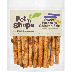 أصابع دجاج البطاطا الحلوة على شكل حيوان أليف، 15 قطعة - مضغ للكلاب - بدون نكهات صناعية أو ألوان أو مواد حافظة - بديل غني بالبروتين للجلد الخام in Kuwait